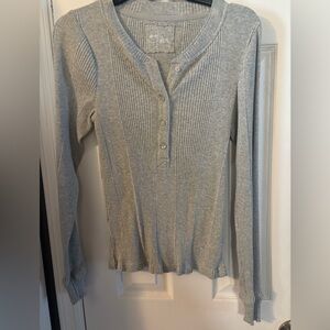 Aerie Light Gray Ribbed Button Down thermal